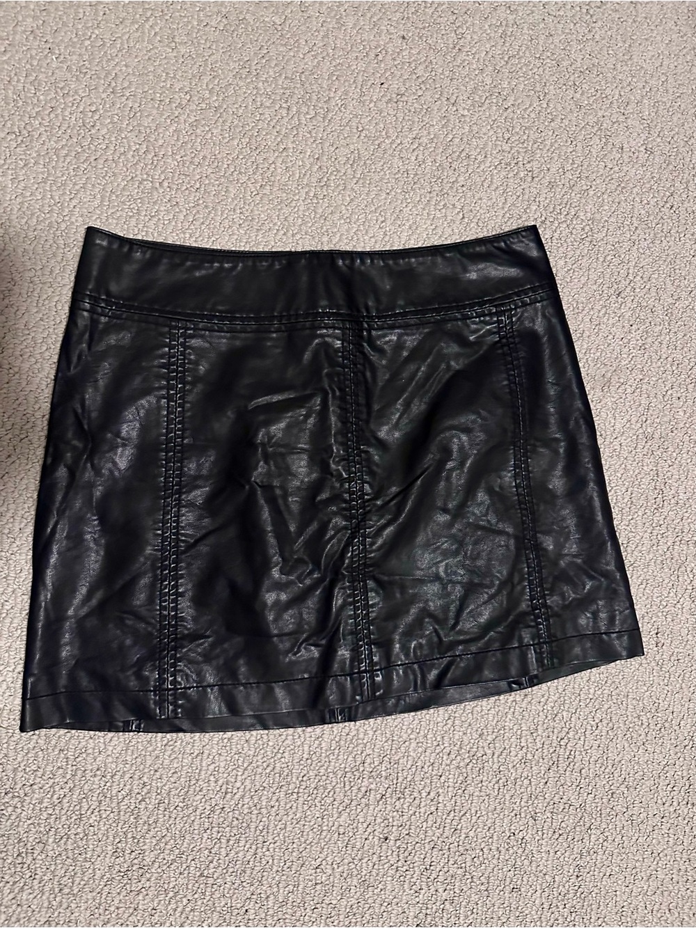 Free People Black Faux Leather Panel Mini Skirt, Size 12 NWT